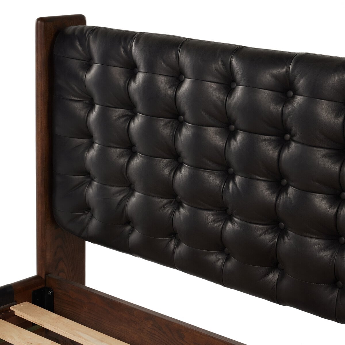 Halston Leather Bed - detail of leather headboard