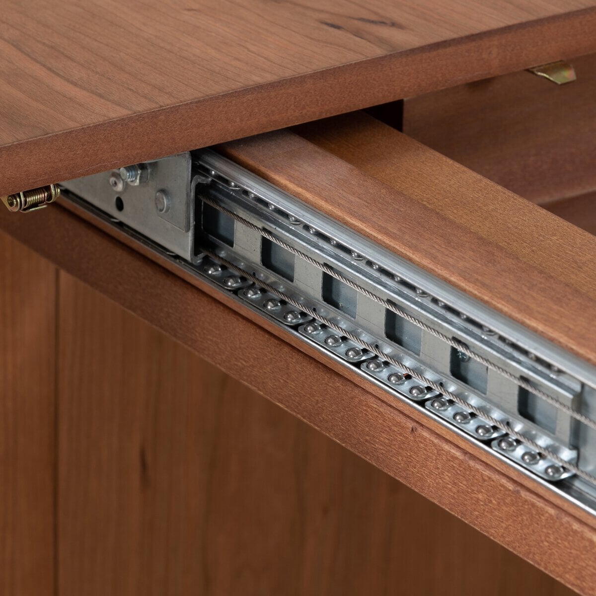 Rufina Extension Dining Table - detail view of leaf hardware