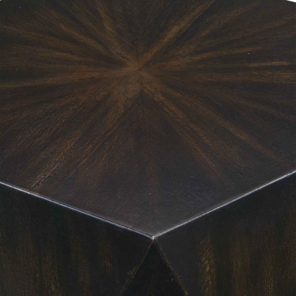 Volker Side Table - detail view of sunburst wood pattern
