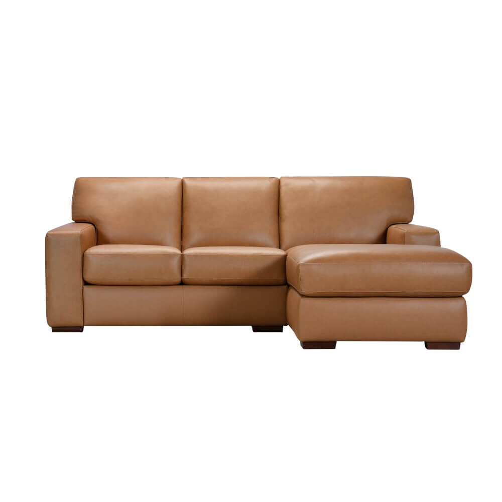 Burton Leather Sectional in Toffee - shop genuine leather sectionals at City Home