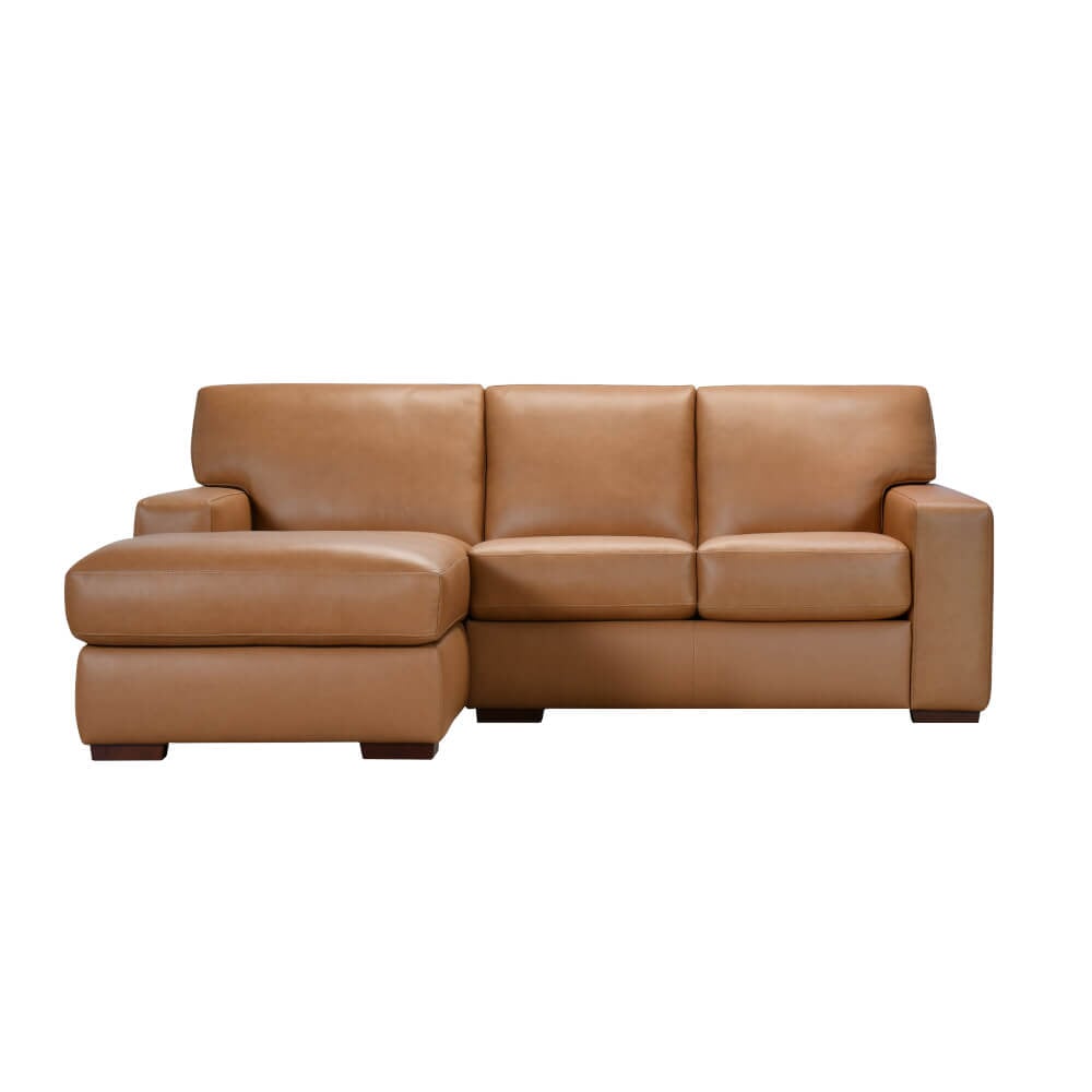 Burton Leather Sectional in Toffee - shop genuine leather sectionals at City Home