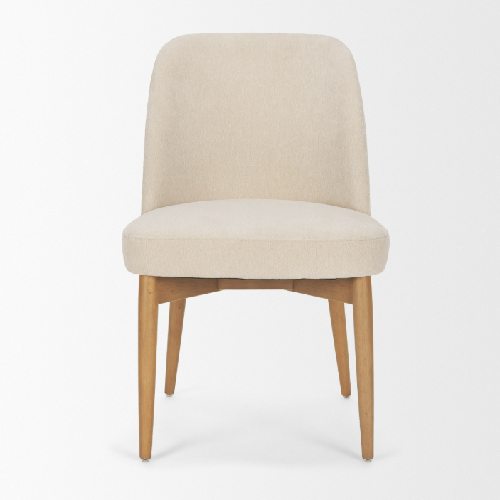 Abbie Dining Chair-Oatmeal Fabric with Brown Wood Frame: Front Product View