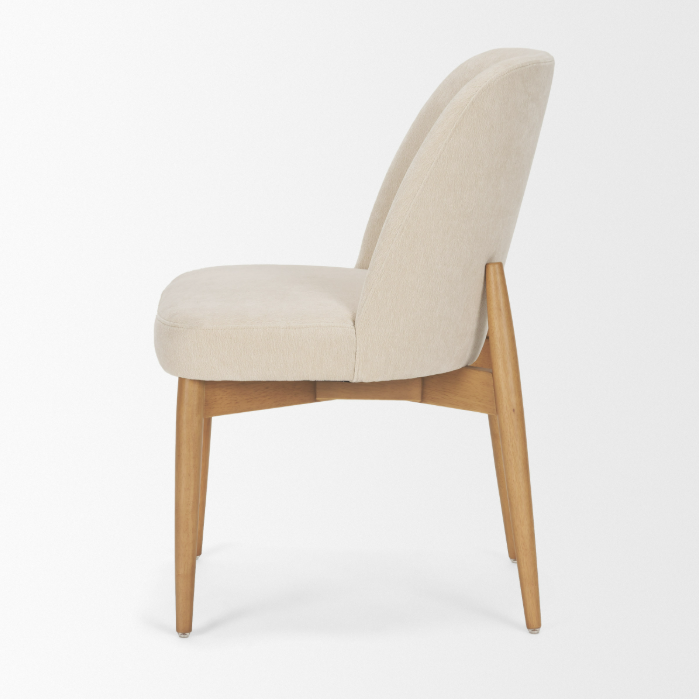 Abbie Dining Chair-Oatmeal Fabric with Brown Wood Frame: Product Side View