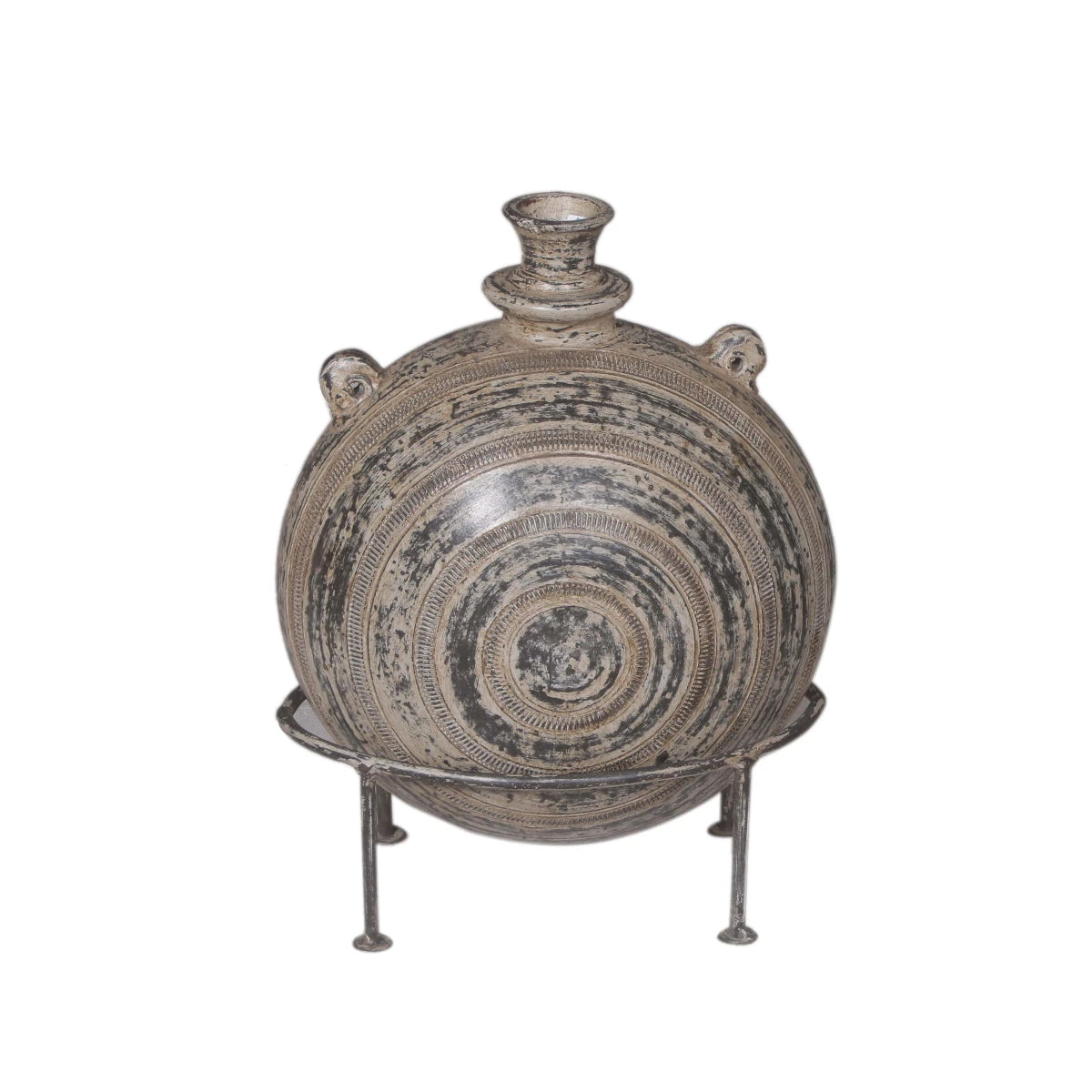 Handmade Clay Pot with Iron Stand-Style B: Product View