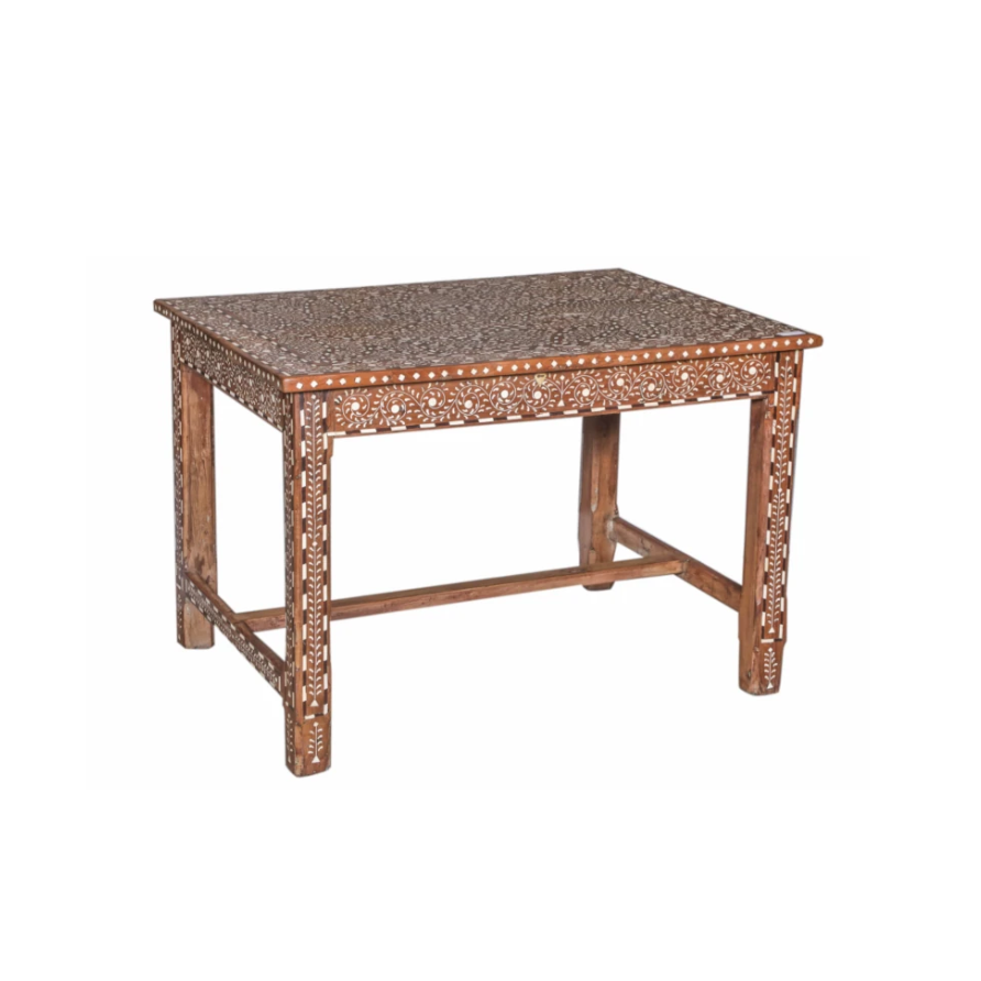 Teak Wood Table with Bone Inlay-Style Two: Available at City Home PDX