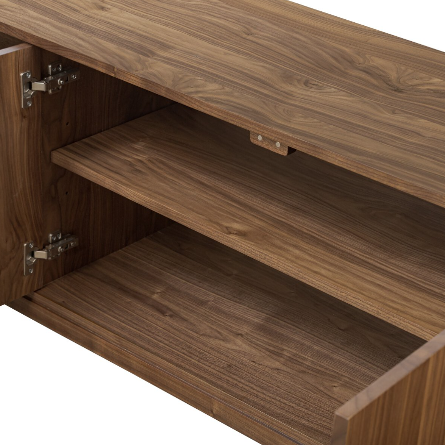 Arturo Media Cabinet: Up-Close Shelving Storage View