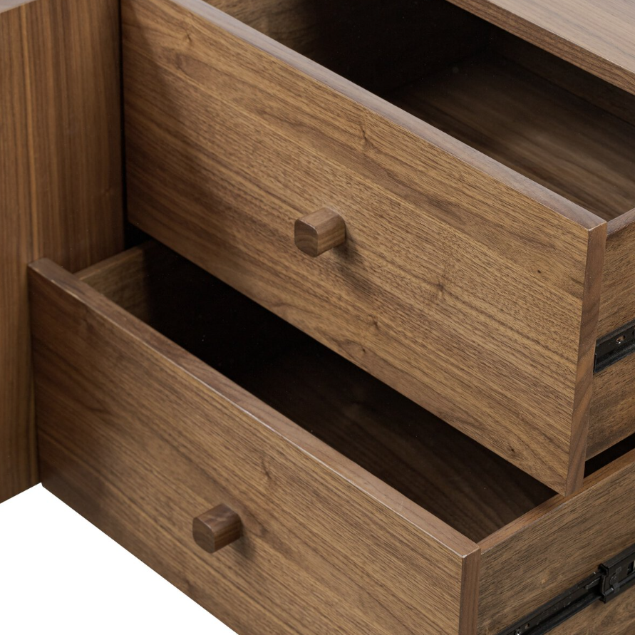 Arturo Media Cabinet: Up-Close Storage Drawers View