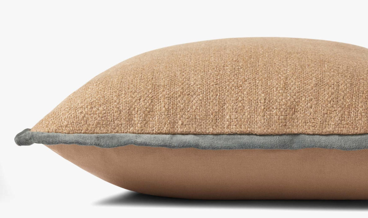 Amber Lewis X Loloi Aveline Pillow-Natural/Blue: Piping Edge Product View