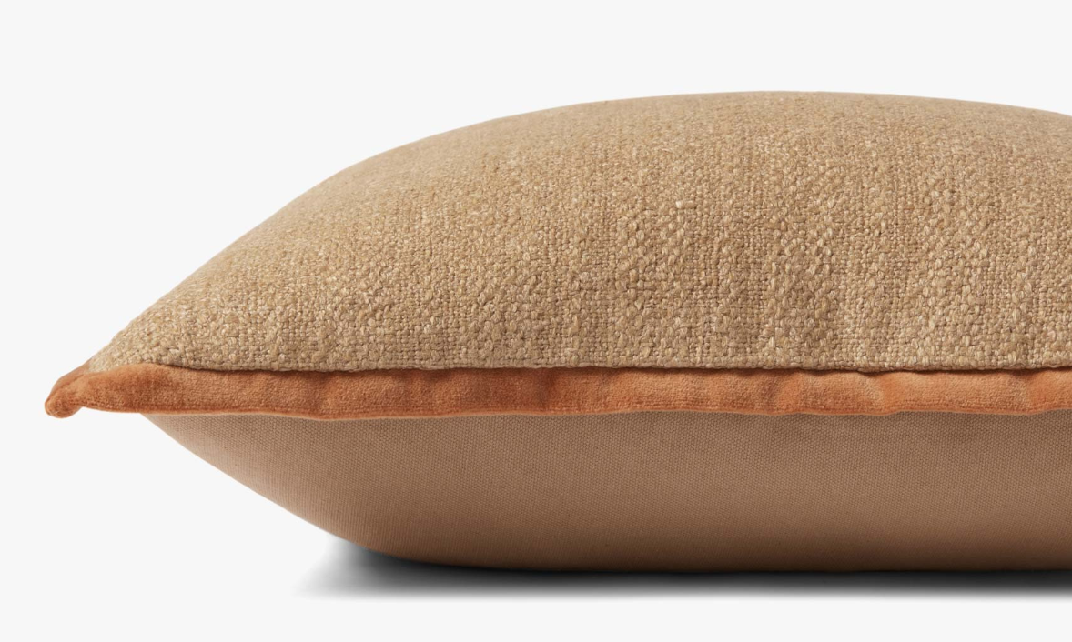Amber Lewis X Loloi Aveline Pillow-Natural/Rust: Piping Edge Product View