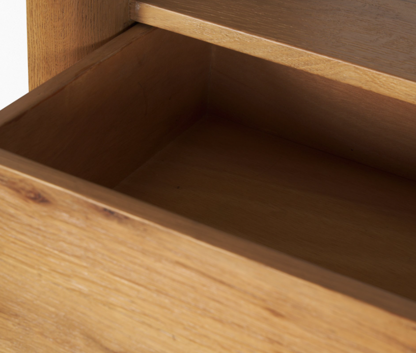 Belford 2 Door Open Shelf Unit: Up-Close Open Drawer View