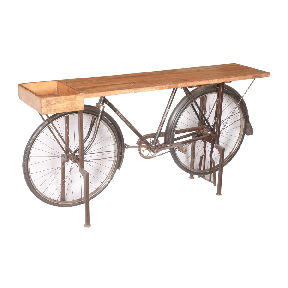 Iron Bicycle Console Table with Teak Top-Style Four: Product View