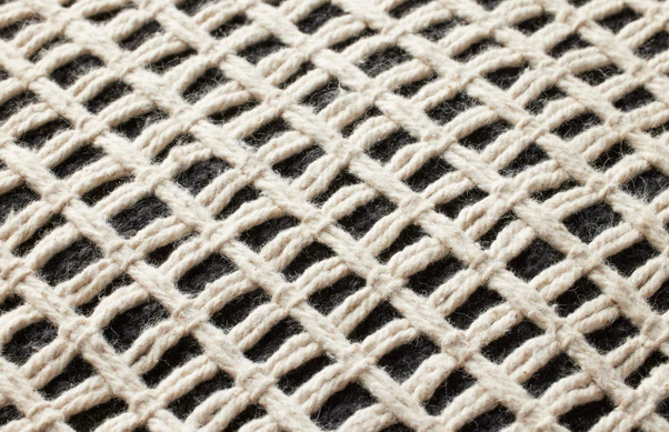 Black/Ivory Woven Pouf: Product Textured View
