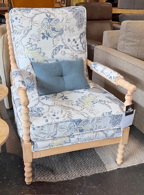 Blue and White Accent Chair: Available at City Home PDX Outlet