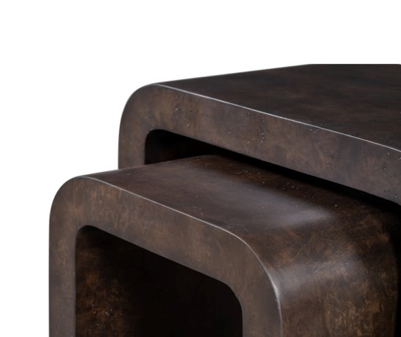 Brea Nesting Tables in Chocolate burl: Up-Close Product View