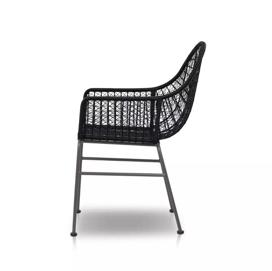Bandera Outdoor Woven Dining Chair in Black: Product Side View