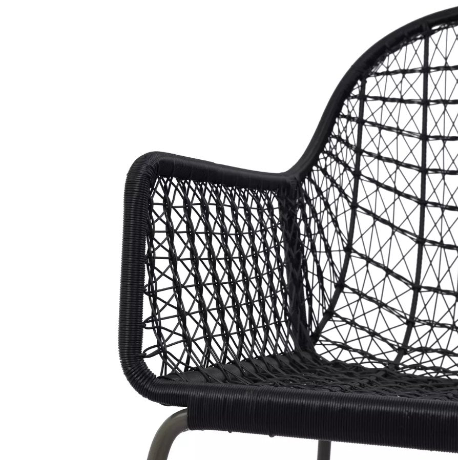 Bandera Outdoor Woven Dining Chair in Black: Product Armrest View