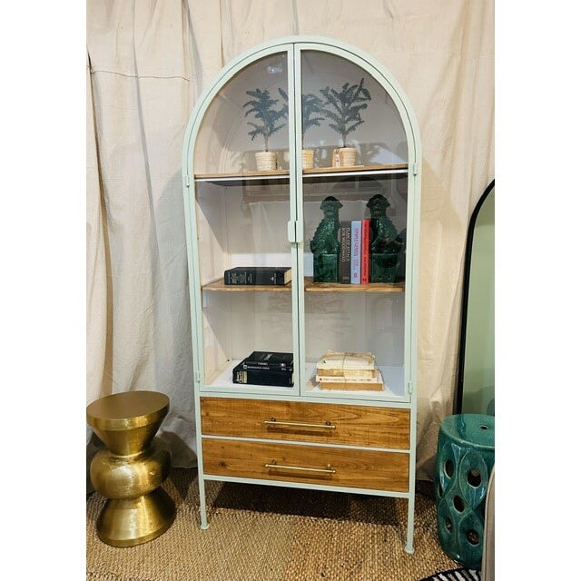 Wooden Curio Cabinet with Brass Accents - available at the City Home Outlet