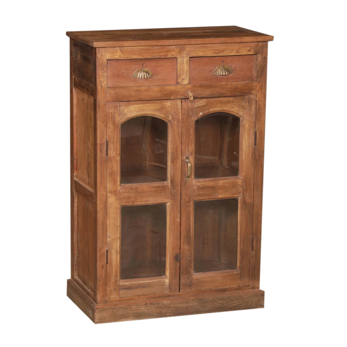 Teak Cabinet with Glass and Drawers-Style C: Product View