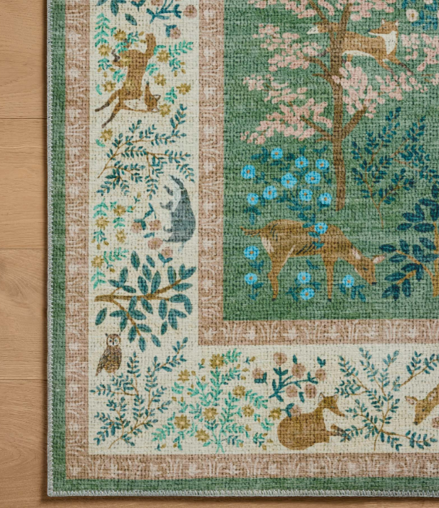Rifle Paper Co. X Loloi Canopy Rug in Sage/Blush: Up-Close Pattern View