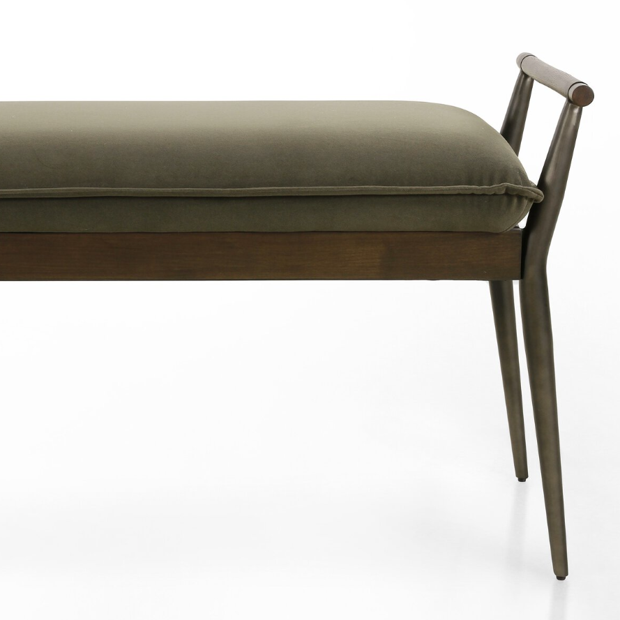 Charlotte Bench-Modern Velvet Loden: Up-Close Front Product View