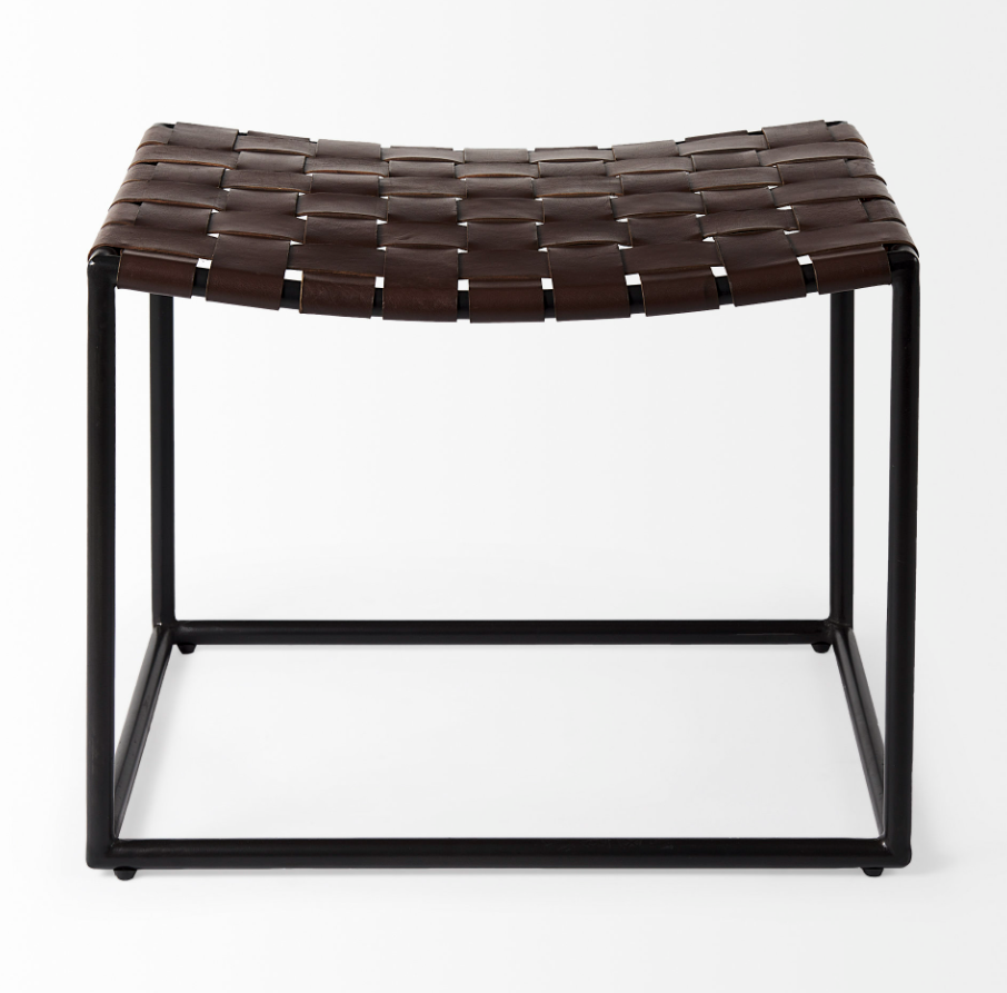 Clarissa Woven Stool-Brown Leather: Available at City Home PDX