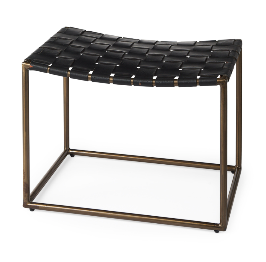 Clarissa Woven Stool-Black Leather: Product View