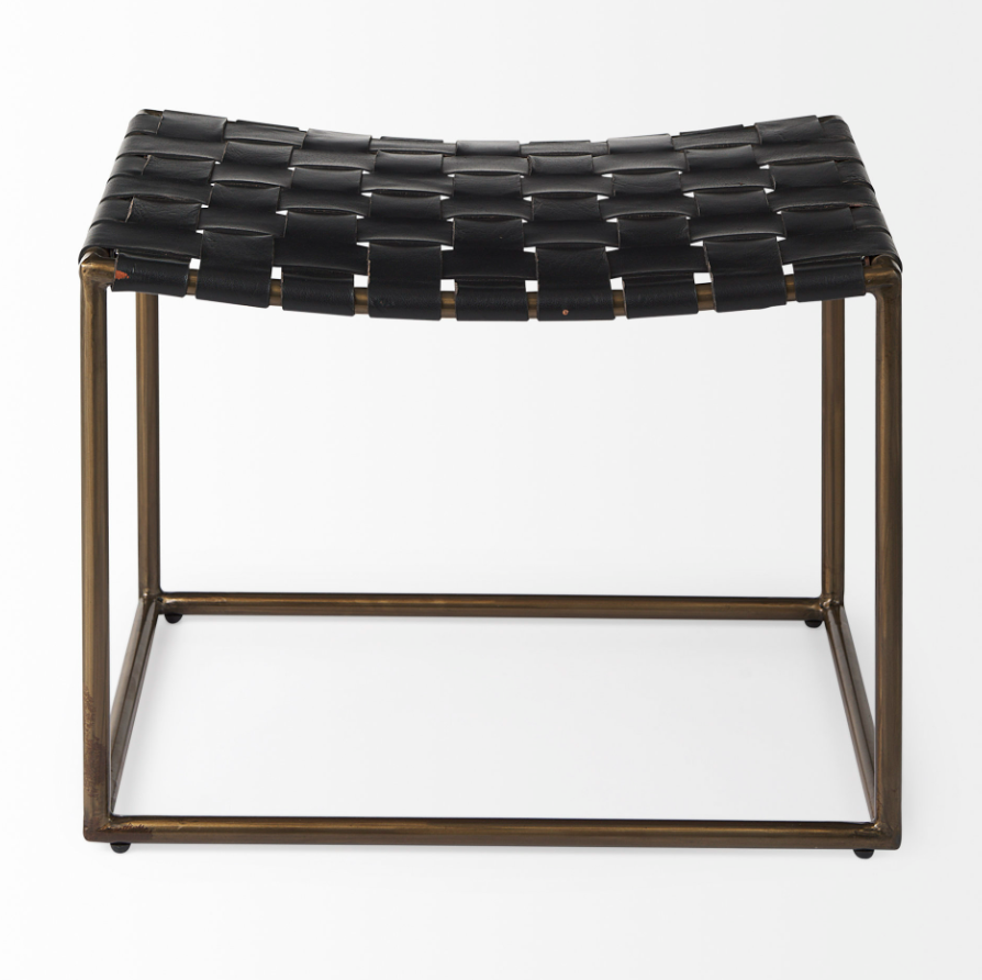 Clarissa Woven Stool-Black Leather: Available at City Home PDX