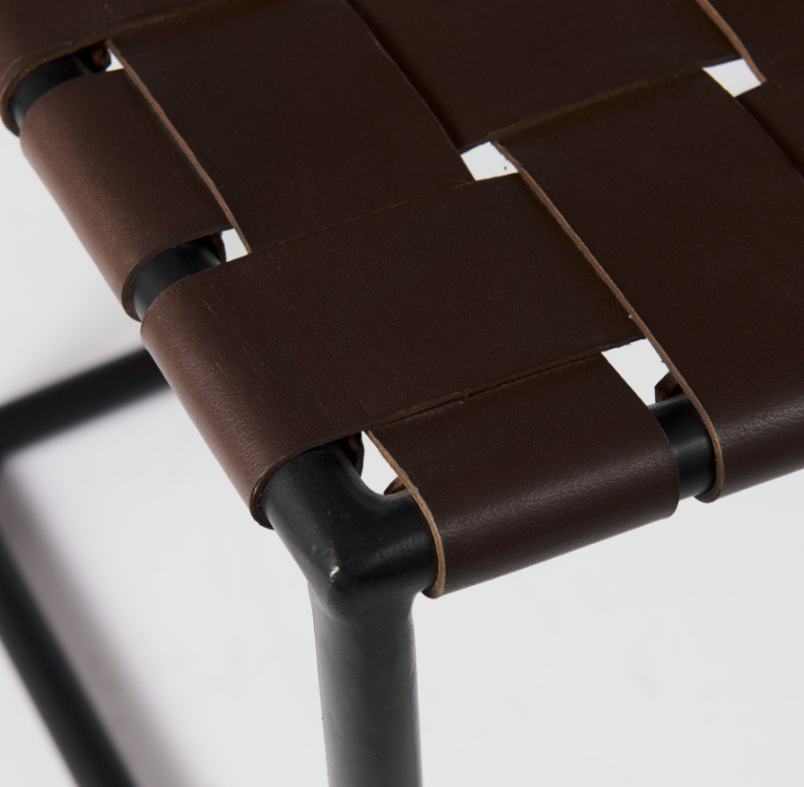 Clarissa Woven Stool-Brown Leather: Product Corner View