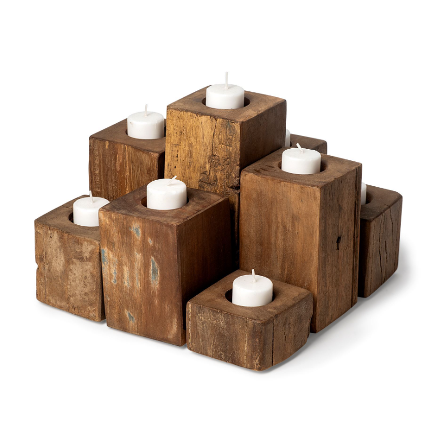 Cassius Wood Block Candle Holder: Product View