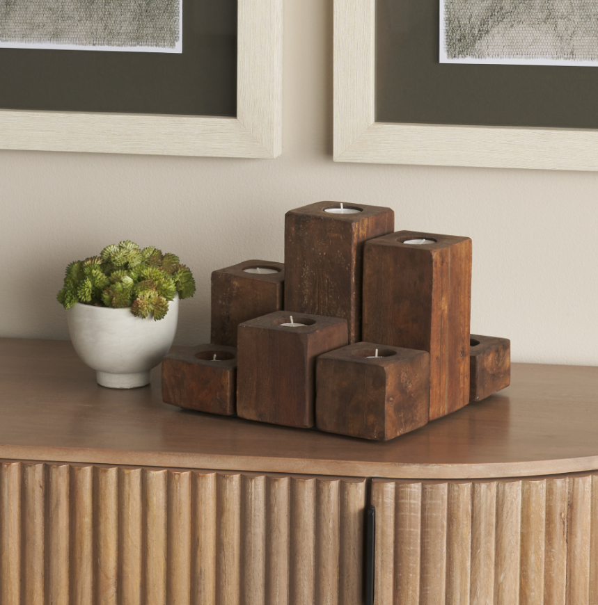 Cassius Wood Block Candle Holder: Product Style View