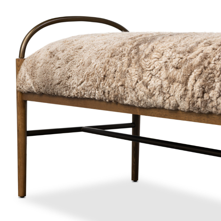 Amber Lewis X Four Hands Demi Accent Bench: Up-Close Product Corner View