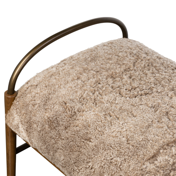 Amber Lewis X Four Hands Demi Accent Bench: Top Up-Close Product Corner View