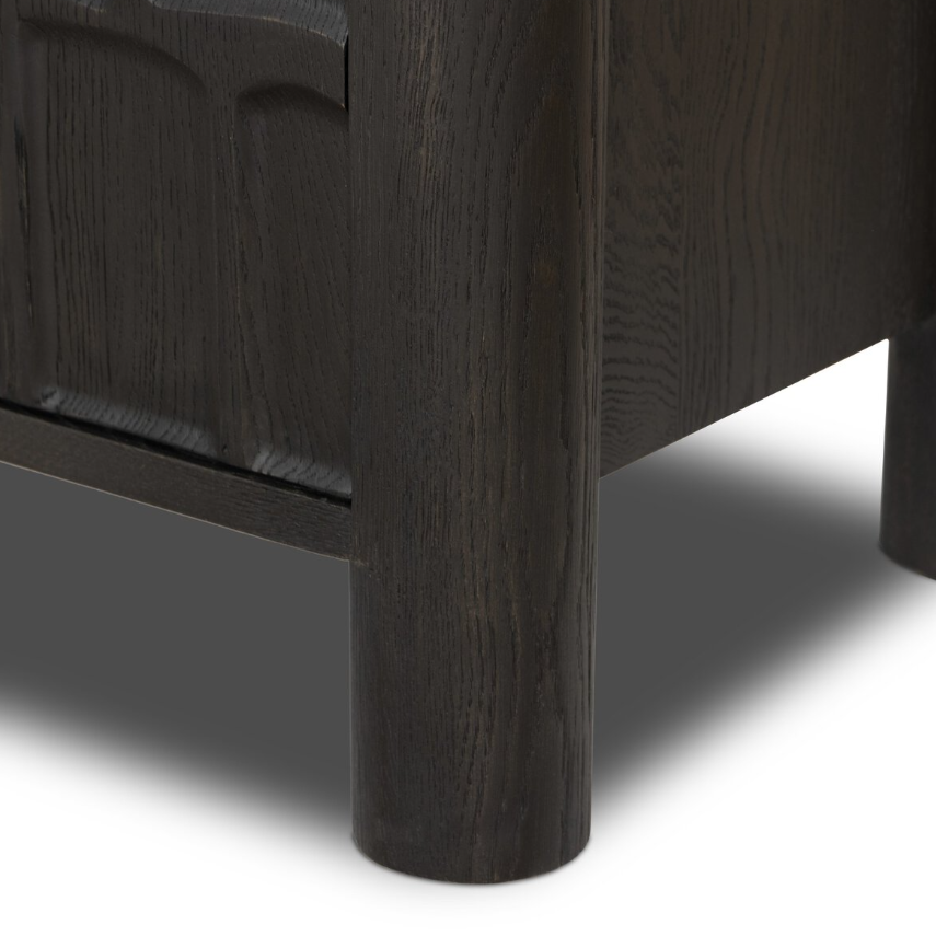 Ezri Media Console-Black Oak: Product Legs View
