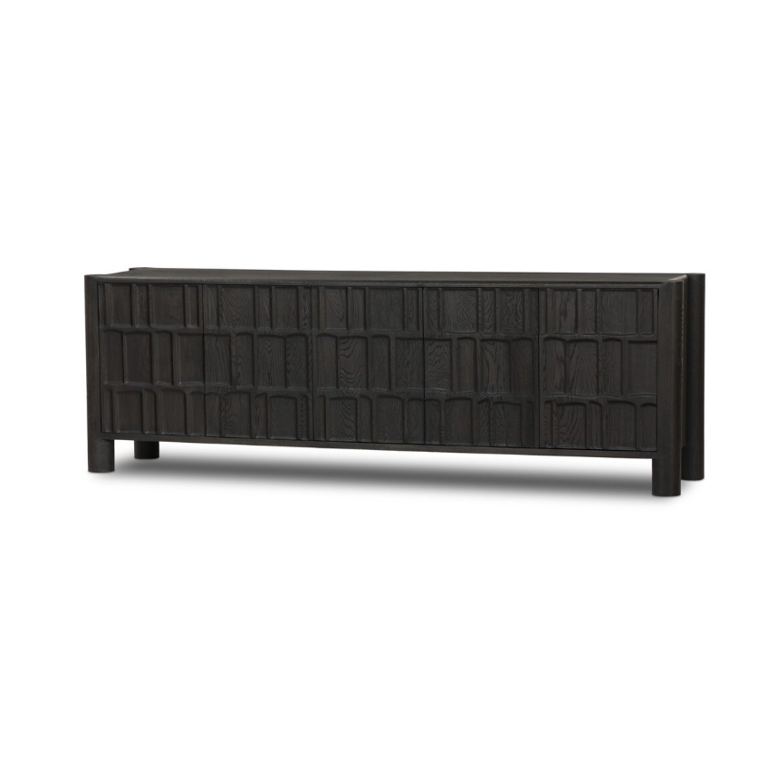 Ezri Media Console-Black Oak: Product View