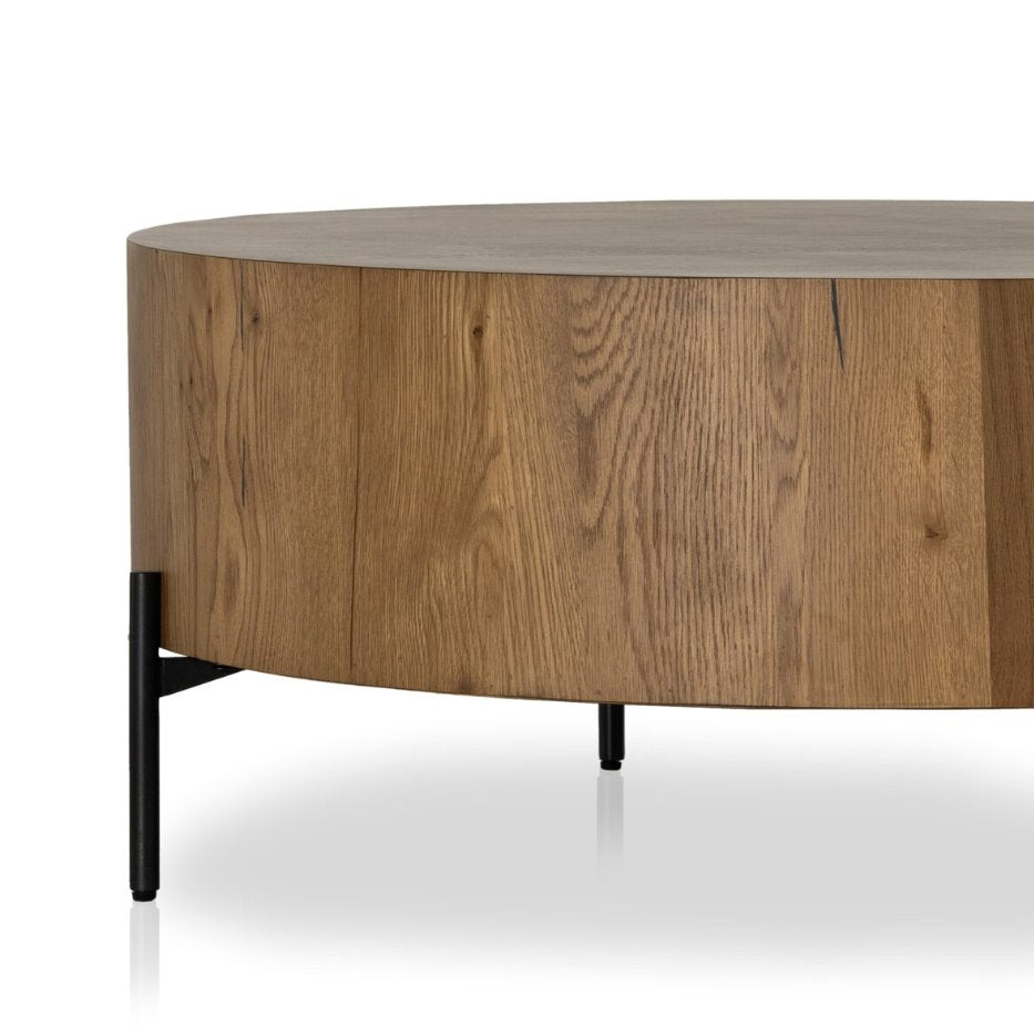 Eaton Drum Coffee Table in Amber Oak Resin: Front Product View
