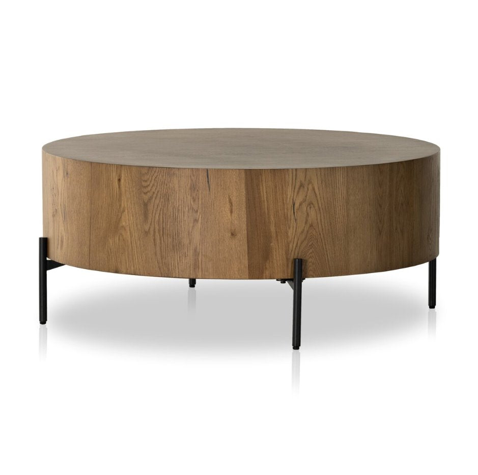 Eaton Drum Coffee Table in Amber Oak Resin: Product View