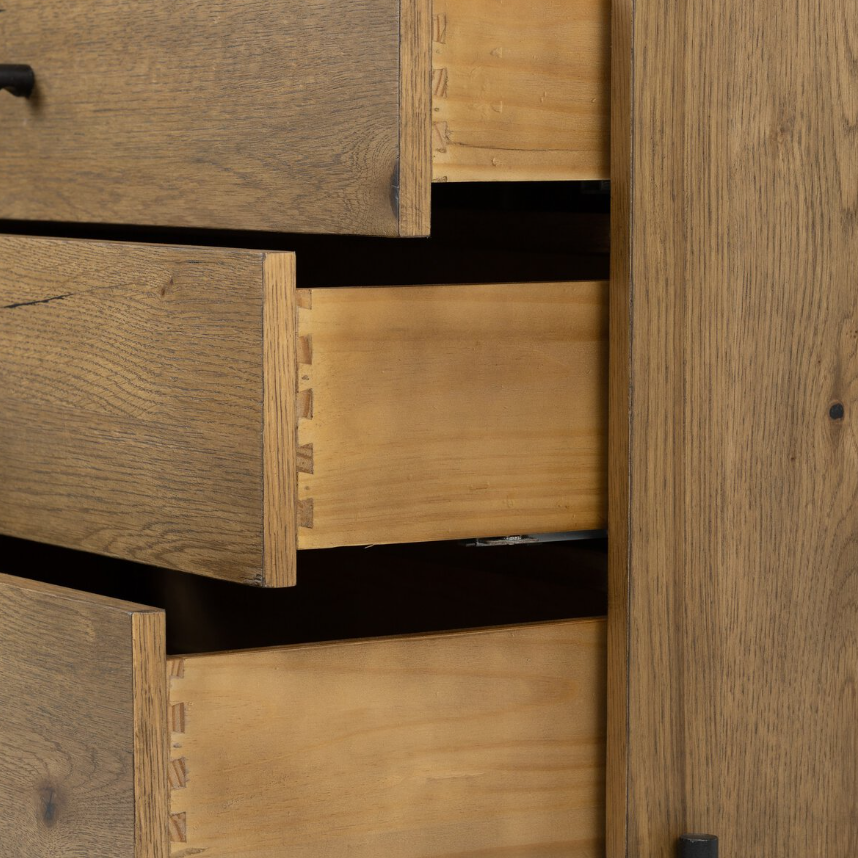 Eaton Large Nightstand: Up-Close Open Drawers Side View