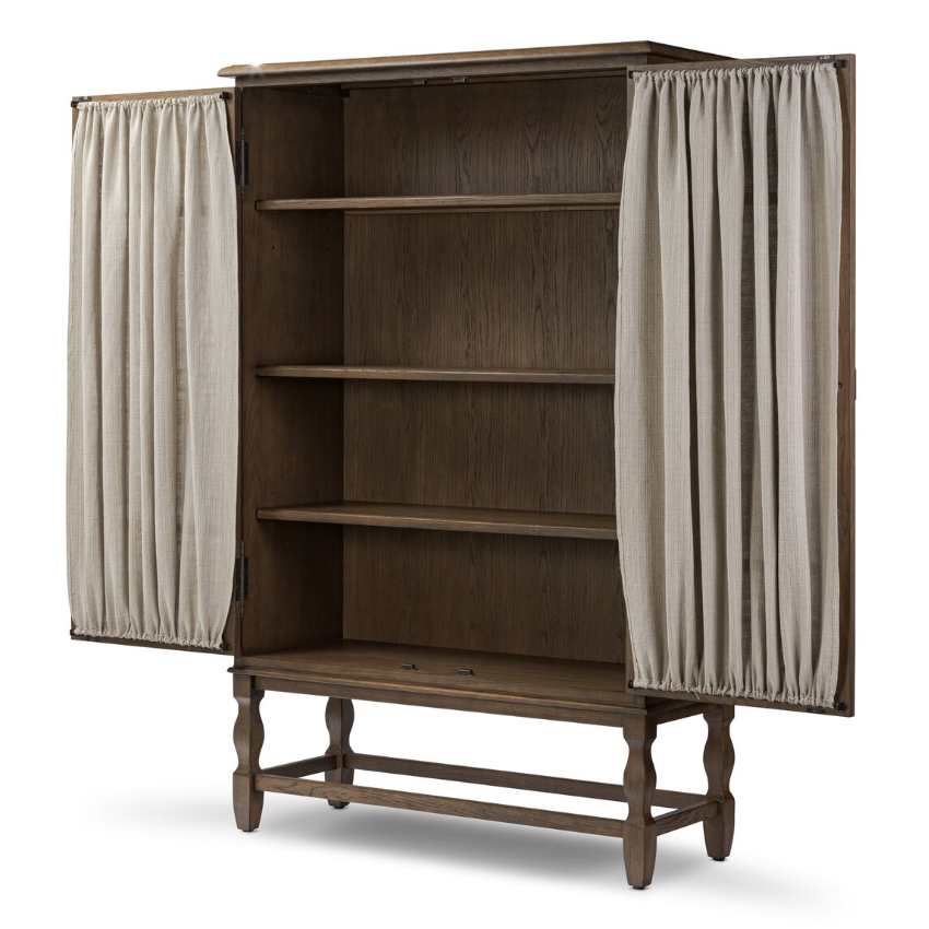 Amber Lewis X Four Hands Finley Cabinet: Open Doors with Curtain Product View
