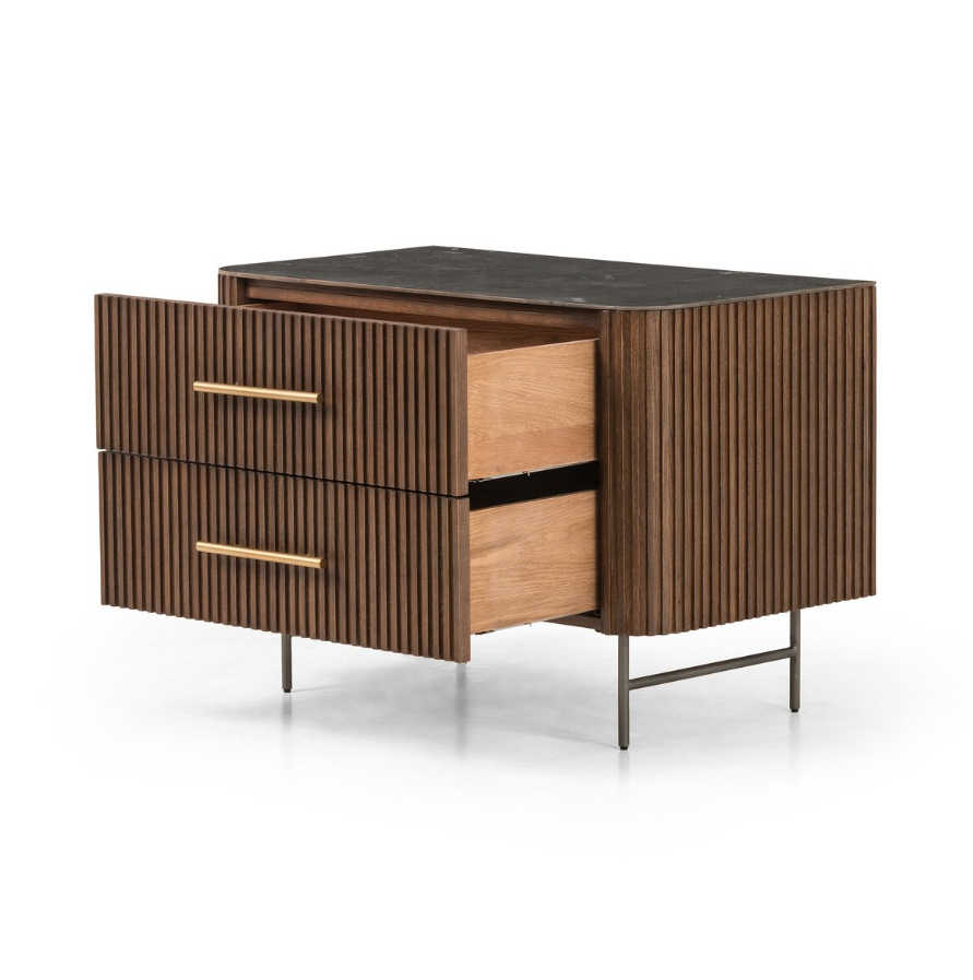 Fletcher Large Nightstand: Open Drawers View