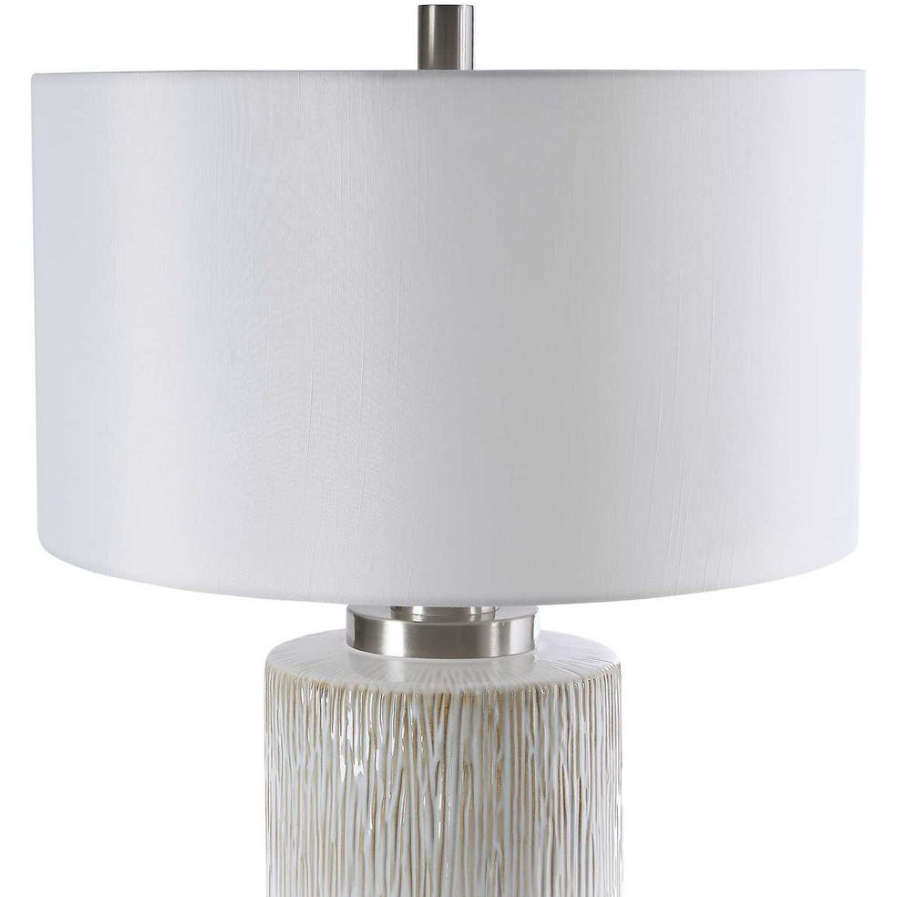 Georgios Table Lamp: Hardback White Linen Shade View