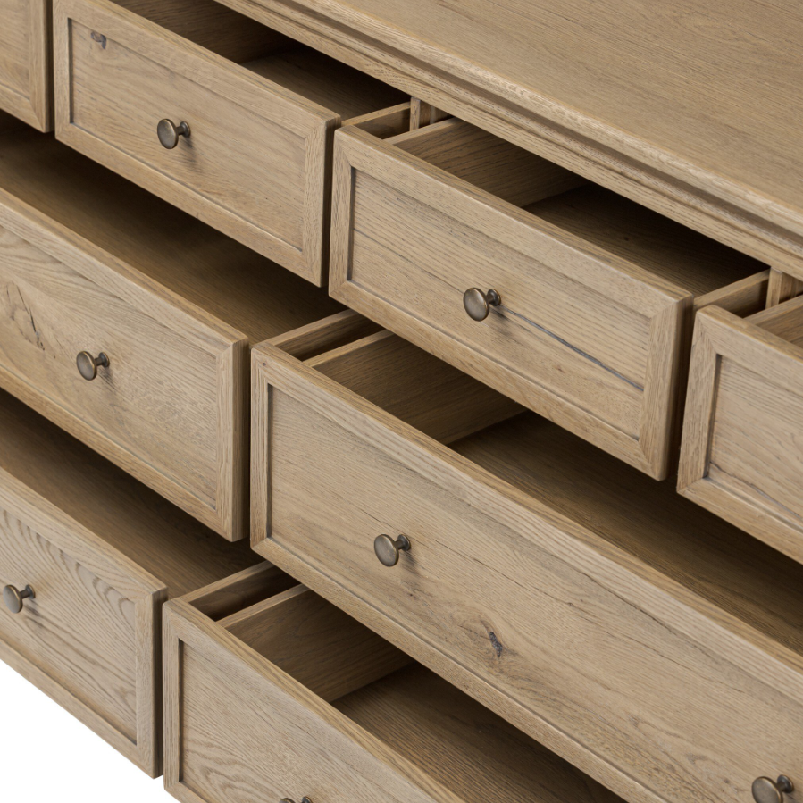 Amber Lewis X Four Hands Geoffrey Wide Dresser: Up-Close Open Storage Product View