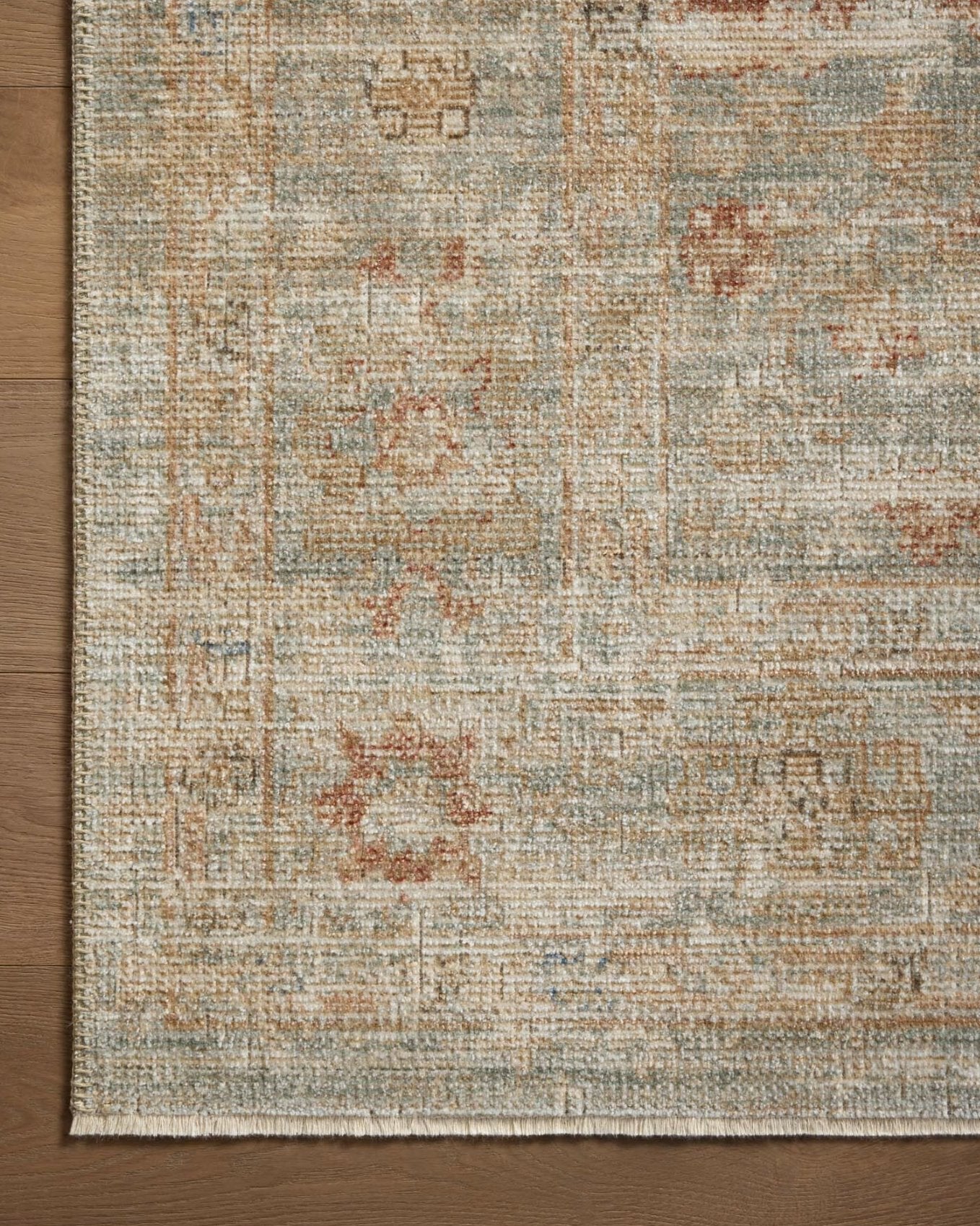 Heritage Rug in Aqua/Terracotta: Up-Close Pattern View