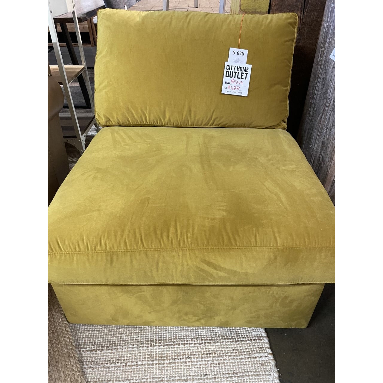 Bingham armless chair pictured in Monaco Citronella