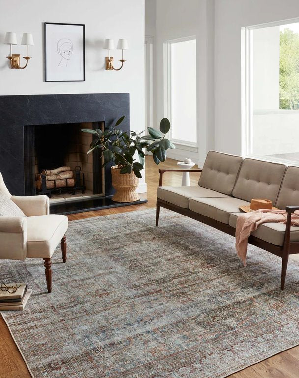 Chris Loves Julia x Loloi Jules Rug in Lagoon/Brick: Product Style View