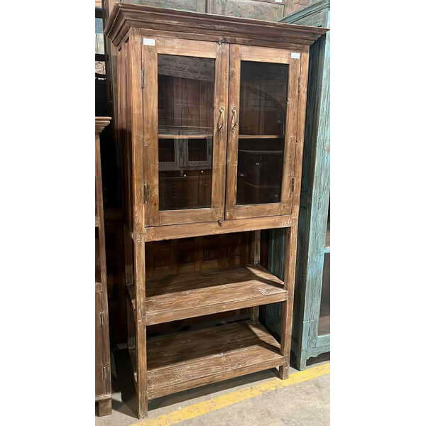Teak Cabinet with Glass and open shelving - shop reclaimed furniture at City Home