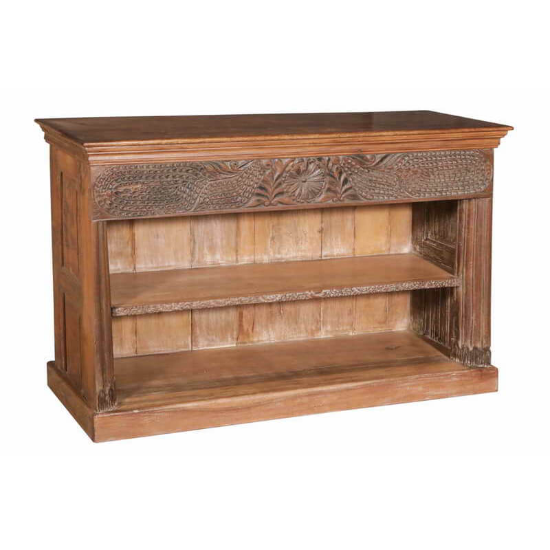 Teak Bookcase with carved details - shop unique imported and vintage furniture at City Home