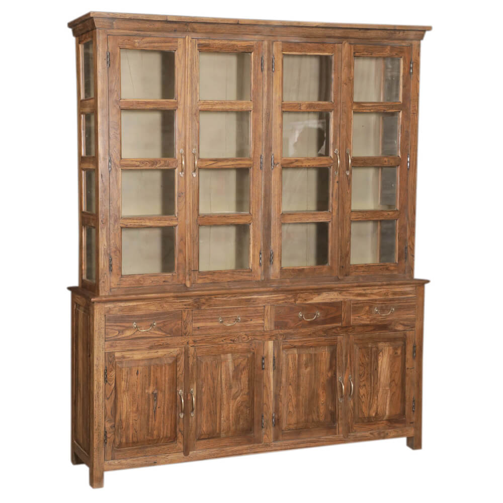 Artisan Teak Hutch with Glass Style A - shop reclaimed and vintage furniture at City Home