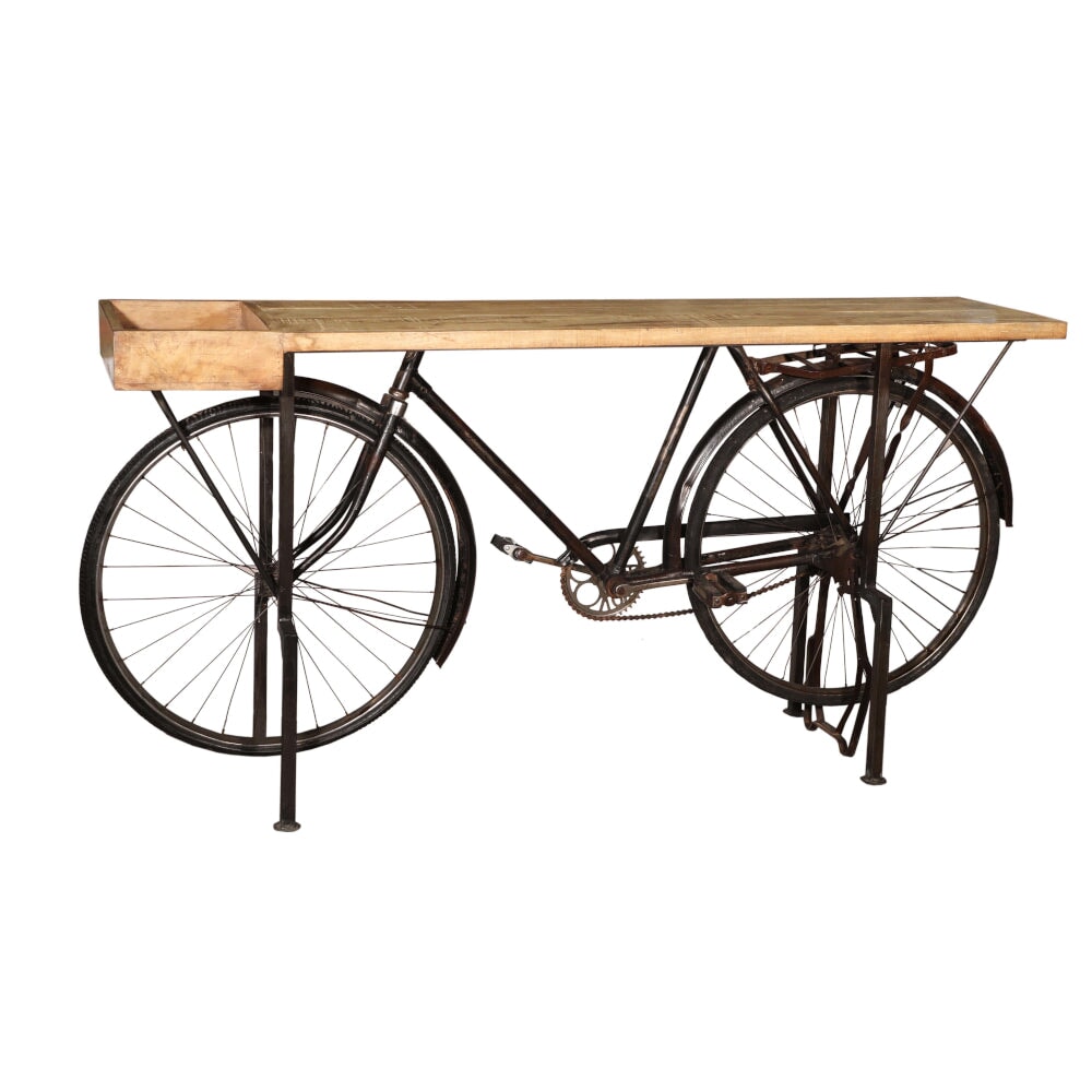 Iron Bicycle Console Table with Teak Top - available at City Home