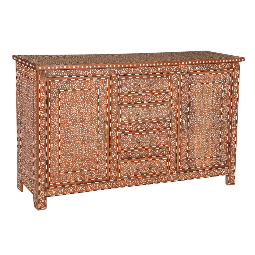 Reclaimed Teak Sideboard with Bone Inlay - shop unique furniture at City Home