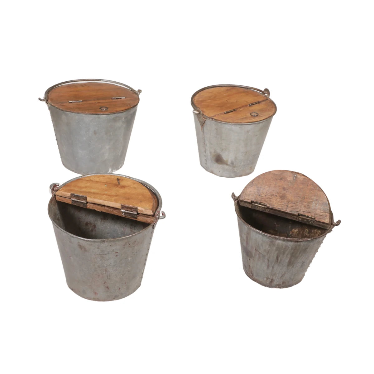 Handmade Iron Bucket with Teak Lid - possible variations, each one is unique